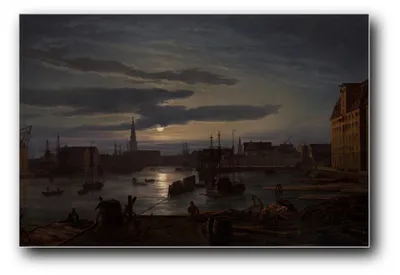 Immagine prodotto di Stampa artistica raffigurante "Il porto di Copenaghen alla luce della luna" di Johan Christian Dahl – 20 x 30 cm – non incorniciata