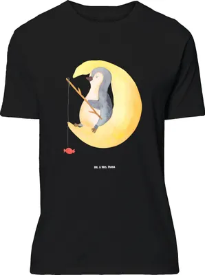 Produktbild von Mr. & Mrs. Panda Größe M T-Shirt Pinguin Mond - Schwarz - Geschenk, Angel, Shirt, mit Spruch, Erschöpft, Süßigkeiten, Herren, Tshirt