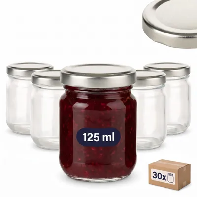 Produktbild von gouveo 30 Einmachgläser Helix 125 ml mit TO53-Deckeln Silber