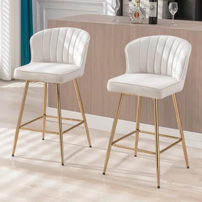 Produktbild von Barkreuze - Barhocker - Küchenhocker - Frühstückshocker - Set aus 2 Barkreuzen, Beige - Samtbezug