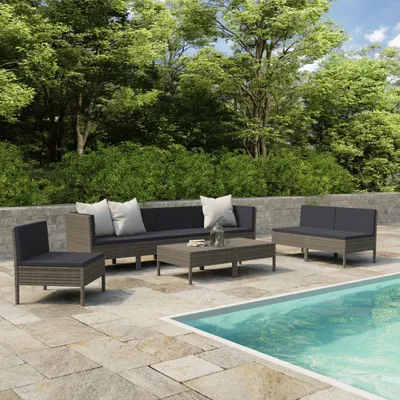 Produktbild von 9-tlg. Garten-Lounge-Set mit Auflagen Poly Rattan Grau , Gartenmöbel-Sets Design 2024