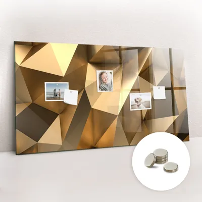 Obrázok produktu pre Magnetická tabuľa na stenu - Memo Tabuľa Sklenená - vrátane 5 magnetov - 120x60 cm - Abstraktné trojuholníky