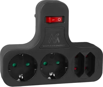 Immagine prodotto di Splitter 4 prese Sezionatore Schuko Presa Maclean a quattro vie con interruttore on/off Supporto 2x2,5A 2x16A