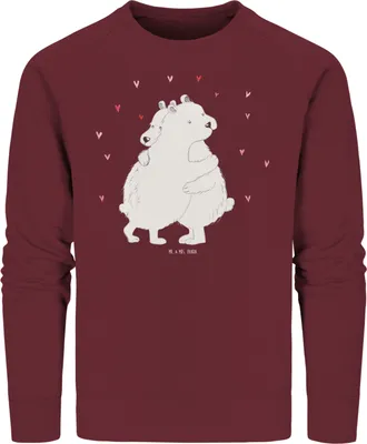 Produktbild von Mr. & Mrs. Panda Bio Pullover Eisbär Umarmen Größe L - Burgundy - Geschenk, Lustige Sprüche, Pulli, Baumwoll Sweatshirt, Sweater