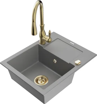 Produktbild von Mexen Enzo 1 Becken-Granitspüle mit Abtropffläche und Mischbatterie Savita, Grau - 6506-71-672601-50