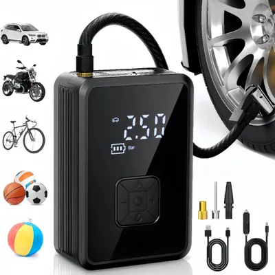 Produktbild von Elektrische Luftpumpe 150PSI Fahrradpumpe Akku Luftpumpe Tragbarer mit LED Licht für Auto Motorrad Fahrrad Ball Reise Camping