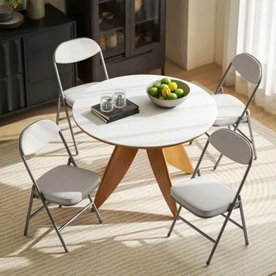 Produktbild von 4er-Set Klappstühle mit Gepolsteter Rückenlehne Esszimmerstühle Campingstuhl bis 120 kg belastbar für Gäste Büro Cremeweiß
