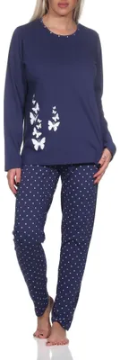 Produktbild von Normann Damen langarm Schlafanzug Pyjama mit Pyjamahose in Tupfen Punkte Optik ; navy , 40