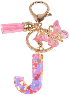 Image de Porte-clés décoratif rose à paillettes, initiales, (J)