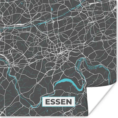 Produktbild von MuchoWow® Poster Karte - Essen - Blau - Stadtplan - Deutschland 75x75 cm - Wand Dekoration