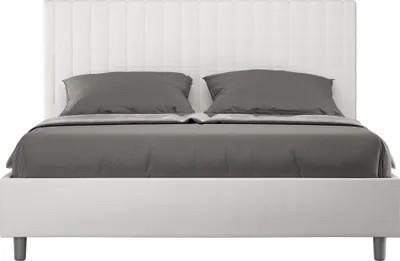 Productafbeelding van ITYHOME - Gestoffeerd bed met lattenbodem, 160x210 cm, met kunstlederen bekleding, kleur wit, model Sunny