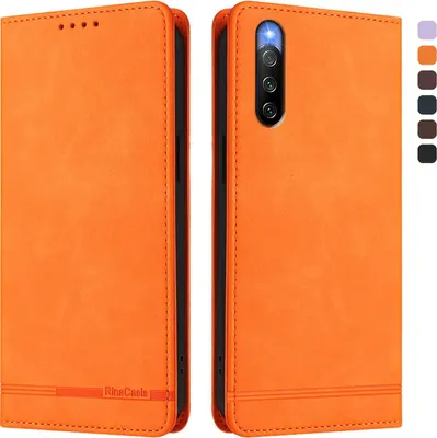 Image de Etui pour Sony Xperia 10 IV, étui rétro en cuirPolyuréthaneavec support et fentes pour cartes Orange