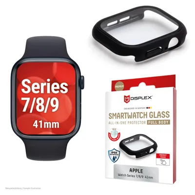 Productafbeelding van Displex 02129, Beschermfolie, Smartwatch, Zwart, Apple, Apple Watch 9/8/7 (41mm), Polycarbonaat (PC), Gehard glas