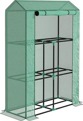 Image de Serre en film plastique haut de gamme 100 x 40 x 150 cm avec étagères - Serre en acier résistante aux UV - Serre à tomates résistante à l'hiver pour balcon et jardin - Vert