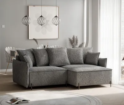 Produktbild von IDOHOME-Ecksofa MARCO mit Schlaffunktion Couchgarnitur Ecke Bettcouch L-Form Sofa mit Relaxfunktion und Kopfstützen Rechte Eckcouch Coral 80 Grau