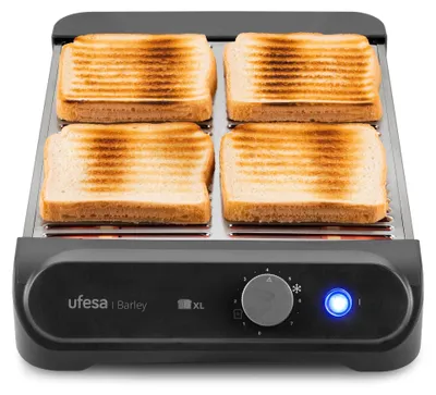 Productafbeelding van Ufesa Roestvrijstalen Broodrooster, 4 sleuven, Zwart, Roestvrij staal, Roestvrij staal, Draaibaar, 900 W, 360 mm