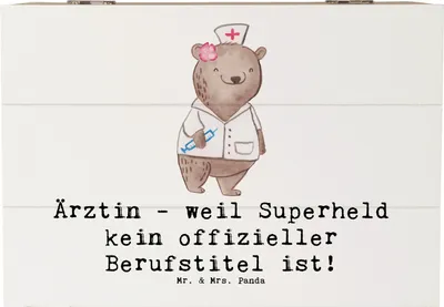 Produktbild von Mr. & Mrs. Panda Geschenkbox Ärztin Superheld 22 x 15 cm - Weiß - Geschenk, handgefertigte Geschenke, personalisierte, Lebensretter, Berufsprodukte, Beruf, Magie, Hingabe