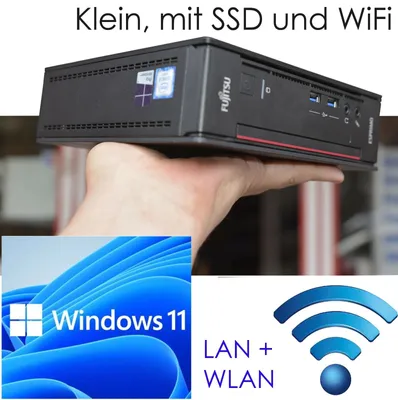 Produktbild von Fujitsu Mini Pc Q957 Intel I3-7100T 3,4Ghz 8Gb Ddr4 128Gb Ssd M.2 Gigabit Lan Windows 11 V640+ Wlan Rs-232 Dvi  Display Port Full Hd 4K Usb-C Ps/2