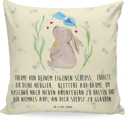 Produktbild von Mr. & Mrs. Panda Couchkissen Hase Blume - Blumig - Geschenk, Kaninchen, Sofa Kissen, für, Hoffnung, Kopfkissen 40x40, Sofakissen, Osternest, couch, kuschelkissen, Taufe