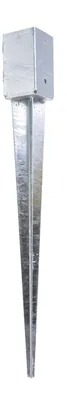 Immagine prodotto di Aqbau Supporto Palo a Punta 90x90 mm (750 mm) – Staffa per Legno, Base Zincata a Caldo – Fissaggio Quadrato per Carport