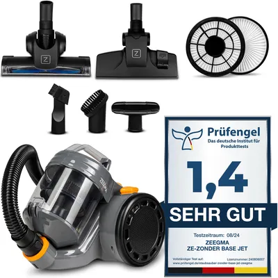 Produktbild von Staubsauger Zeegma Zonder Base Jet beutellos mit Set von Aufsätzen Schwarz 900W Bodenstaubsauge  peakpower 4000W