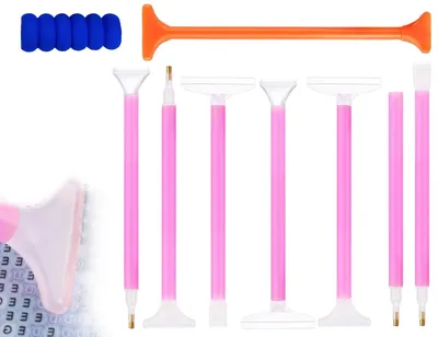 Diamantmalstift-Set, 9-teilig, 7 Pinsel, Schwammgriff, Korrekturstift