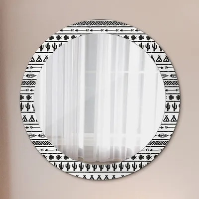 Produktbild von Runder Spiegel mit Modernem Aufdruck - Dekospiegel Wandmontage -Boho minimalistisch- Ø80cm