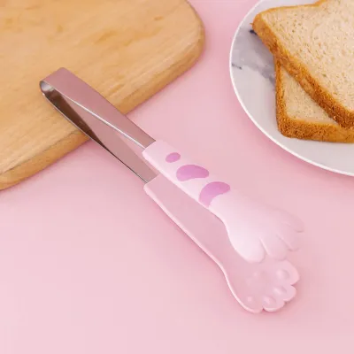 Produktbild von Küchen-Kochzange, niedliche Katzenpfotenform, Edelstahl, für kleine Salate, Grillgerichte, Lebensmittel, Rosa, S