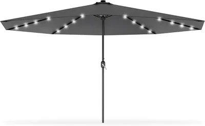 Image de Parasol rond QEENTOE, diamètre 350 cm, avec manivelle et éclairage LED, protection UV 40+, stable, idéal pour le jardin, le balcon et la terrasse, couleur gris foncé
