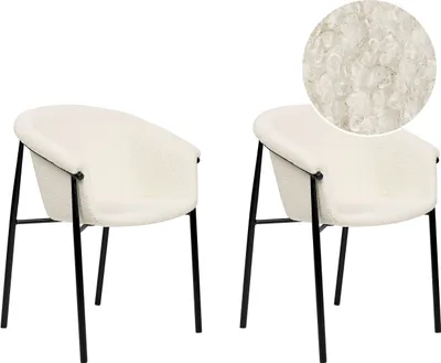 Zdjęcie produktu dla BELIANI Zestaw 2 krzeseł do jadalni białe boucle tapicerowane złamana biel nowoczesny design meble do jadalni