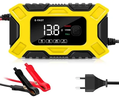 Zdjęcie produktu dla Ładowarka do akumulatorów samochodowych 12 V – wtyczka UE typu 4 – inteligentna naprawa impulsowa – wyświetlacz LCD – do akumulatorów samochodowych i motocyklowych – kolor kości słoniowej