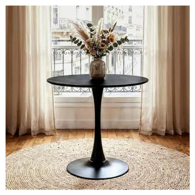 Produktbild von Esstisch Loire mit runder Keramiktischplatte 80 cm, Schwarz - Geeignet für Essbereich oder Küche, Kleiner Esstisch, robust und pflegeleicht, minimalistisches Design