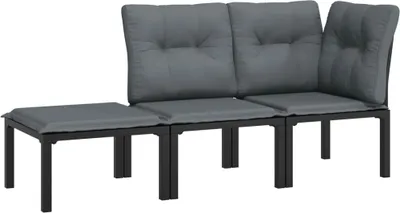 Produktbild von vidaXL 3-tlg. Garten-Lounge-Set Schwarz und Grau Poly Rattan