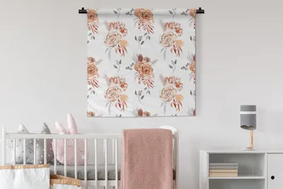 Produktbild von MuchoWow® Wandteppich Wandbehang Blumen - Rosen - Blätter - Weiß 90x90 cm Tapisserie Dekoration Wandtuch - Wandaufhänger