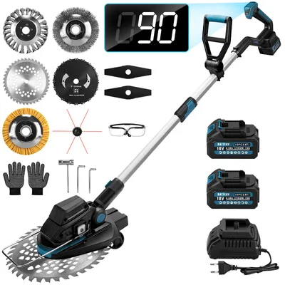 Produktbild von 1200W Akku Rasentrimmer Bürstenloser mit 2×4.0Ah Akku 18V, 16800 RPM mit 7 Klingentypen, 90°/100-140cm Einstellbar, für Makita 18V, Freischneider