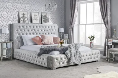 Image de Chesterfield Designer Lit Chambre à coucher Textile Rembourrage en cuir 180x200cm Textile