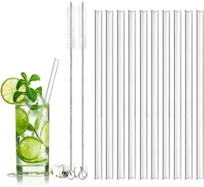 Image de 10 pailles en verre réutilisables, 20 cm, écologiques