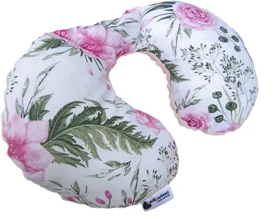 Image de Coussin cervical bébé oreiller de voyage coton/minky fleur avec minky rose clair