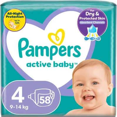 Produktbild von Pampers Windeln Active Baby Dry Maxi Pack 4, 9-14 kg, 58szt.