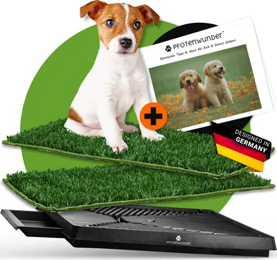 Produktbild von PFOTENWUNDER® Hundeklo 63x51cm + 2 Easy-Wash-Rasen, 1 Büchlein, Hunde-Toilette für kleine & große Hunde festes Gras, Anti-Rutsch Welpen-Klo drinnen
