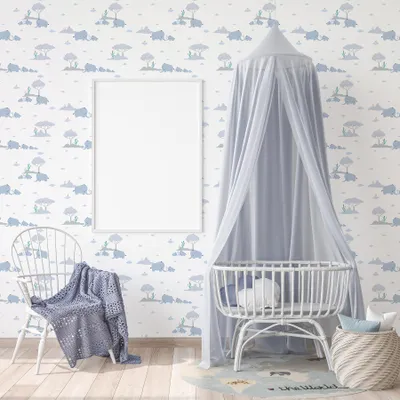 Produktbild von TADESSI Tapete Kinderzimmer M1-No.739 Vliestapete Blau Grau Tapete mit Tieren Elefant Jungenzimmer Mädchenzimmer