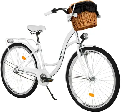 Produktbild von Milord Komfort Stadtfahrrad Fahrrad mit Weidenkorb Damenfahrrad, 28 Zoll, Weiß, 3-Gang