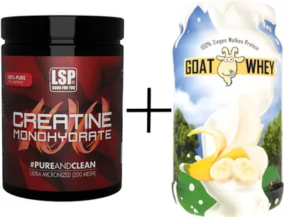 Produktbild von LSP  Creatine Monohydrat (500g) + GOAT WHEY (600g), Banane, Pulver