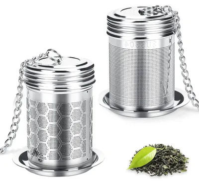 Image de Lot de 2 infuseurs à thé, passoire à thé pour thé en vrac, passoire à herbes, en acier inoxydable, passoire à mailles fines avec crochet de suspension, filtre à thé avec couvercle pour théières, tasses et carafes à thé