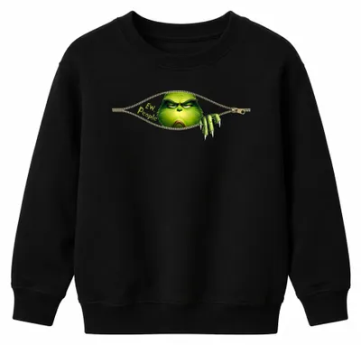 Productafbeelding van Ew People Grinch Rits Trui, grappig kerstmotief, uni, voor kinderen, zwart, maat 128