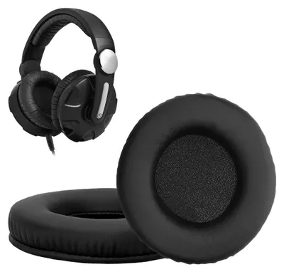 Productafbeelding van Oorkussens voor koptelefoon, set van 2 stuks, kunstleer en schuim in zwart, compatibel met HD215, HD225, HD205 II en HD 4.40 BT