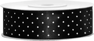 Produktbild von Satinband, gepunktet, schwarz B:25 mm, L: 25 m