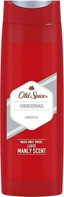 A red bottle of Old Spice Original Shower Gel.