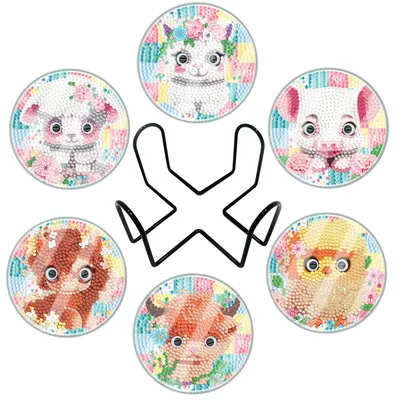 Produktbild von Diamond Painting Untersetzer – 6 Tiere Untersetzer │ mit Schutzhülle & Halter | DIY Bastelset | Kreativgeschenk für Erwachsene