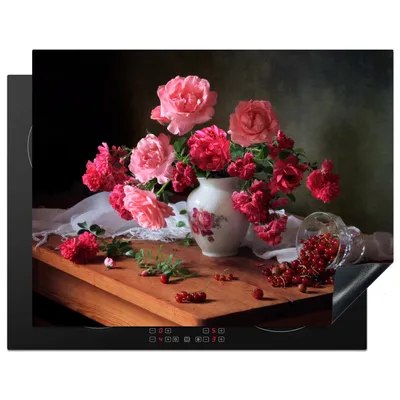 Produktbild von KitchenYeah© Herdabdeckplatte Rosen - Stilleben - Rosa , 77x59cm, Küche Deko, Glaskeramikkochfeld Herdabdeckung, Abdeckplatte fùr Kochfeld